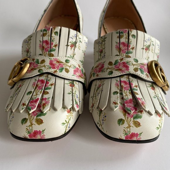 ✨SOLD✨ Gucci Marmont Fringe Loafer Floral/White - Picture 8 of 9